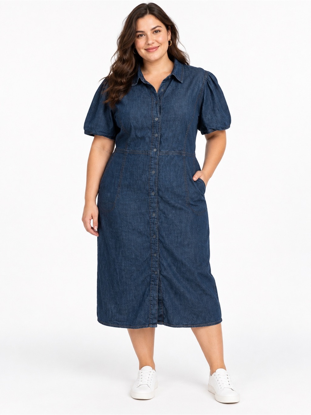 Denim & Co Denim Shirt Dress in Dark Blue - Women's Button-Front 3x